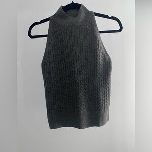 Gray Sleeveless Cable Knit Sweater